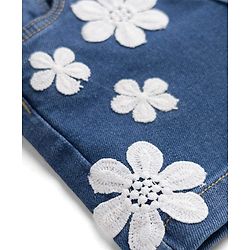 Babyhug Cotton Lycra Denim Mid Thigh Washed Shorts With Stretch & Floral Applique - Light Blue