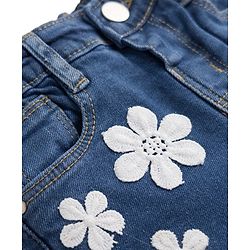 Babyhug Cotton Lycra Denim Mid Thigh Washed Shorts With Stretch & Floral Applique - Light Blue