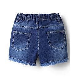 Babyhug Cotton Lycra Mid Thigh Floral Embroidered Denim Shorts - Navy Blue