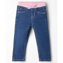 Babyhug Denim Full Length Ribbed Waist Jeans With Stretch - Navy Blue
