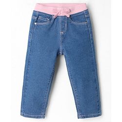 Babyhug Denim Full Length Ribbed Waist Jeans With Stretch - Navy Blue