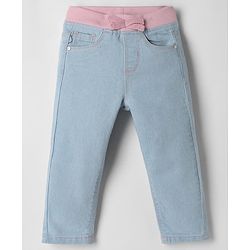 Babyhug Denim Full Length Ribbed Waist Jeans With Stretch - Navy Blue