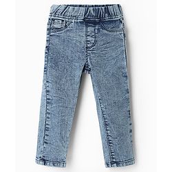 Babyhug Denim Full Length Skinny Fit Jeggings With Stretch - Light Blue