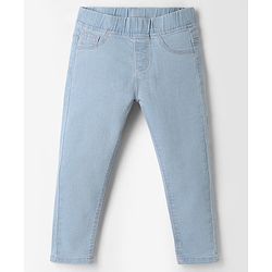 Babyhug Denim Full Length Skinny Fit Jeggings With Stretch - Light Blue