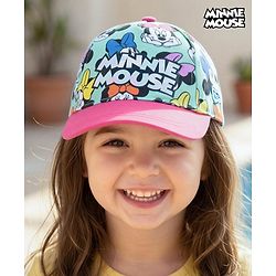 Babyhug Disney Cotton Woven  Summer Cap With Minnie Mouse Graphics Sea Green - Diameter 18 cm