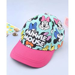 Babyhug Disney Cotton Woven  Summer Cap With Minnie Mouse Graphics Sea Green - Diameter 18 cm