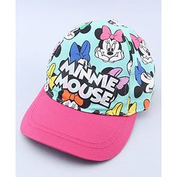 Babyhug Disney Cotton Woven  Summer Cap With Minnie Mouse Graphics Sea Green - Diameter 18 cm