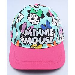 Babyhug Disney Cotton Woven  Summer Cap With Minnie Mouse Graphics Sea Green - Diameter 18 cm