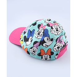 Babyhug Disney Cotton Woven  Summer Cap With Minnie Mouse Graphics Sea Green - Diameter 18 cm