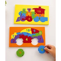 Babyhug Early Learning Educational Foam Number Puzzle Set - Car & Engine Theme| Pack of 2| Colourful Number Recognition Puzzle| Preschool Learning Toy| Fine Motor Skills & Brain Development