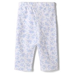 Babyhug 100% Cotton Knit Half Sleeves Front Open Co-Ords Floral Printed Top & Pajama Night Suit - White & Blue