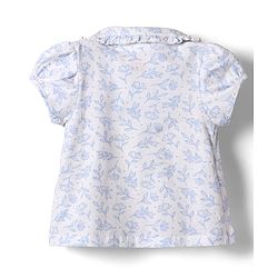 Babyhug 100% Cotton Knit Half Sleeves Front Open Co-Ords Floral Printed Top & Pajama Night Suit - White & Blue