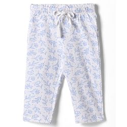 Babyhug 100% Cotton Knit Half Sleeves Front Open Co-Ords Floral Printed Top & Pajama Night Suit - White & Blue