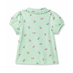 Babyhug 100% Cotton Knit Half Sleeves Front open Co-Ords Top & Pajama Night Suit with Floral Print - Sea Green