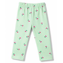 Babyhug 100% Cotton Knit Half Sleeves Front open Co-Ords Top & Pajama Night Suit with Floral Print - Sea Green