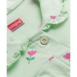 Babyhug 100% Cotton Knit Half Sleeves Front open Co-Ords Top & Pajama Night Suit with Floral Print - Sea Green