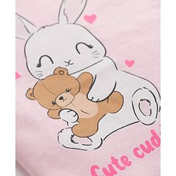 Babyhug 100% Cotton Knit Half Sleeves T-Shirt & Pyjama Night Suit With Heart & Bunny Print - Pink