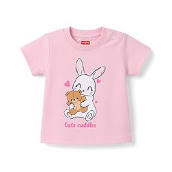 Babyhug 100% Cotton Knit Half Sleeves T-Shirt & Pyjama Night Suit With Heart & Bunny Print - Pink