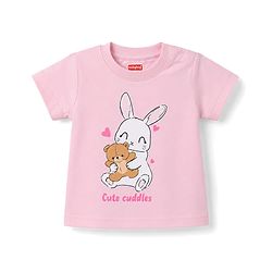 Babyhug 100% Cotton Knit Half Sleeves T-Shirt & Pyjama Night Suit With Heart & Bunny Print - Pink