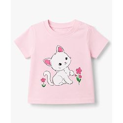 Babyhug 100% Cotton Knit Half Sleeves T-Shirt & Pyjama Night Suit With Cat & Polka Dot Print - Pink