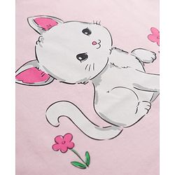 Babyhug 100% Cotton Knit Half Sleeves T-Shirt & Pyjama Night Suit With Cat & Polka Dot Print - Pink