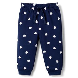 Babyhug 100% Cotton Knit Half Sleeves T-Shirt & Pyjama Night Suit With Cat & Heart Print - Navy