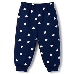 Babyhug 100% Cotton Knit Half Sleeves T-Shirt & Pyjama Night Suit With Cat & Heart Print - Navy