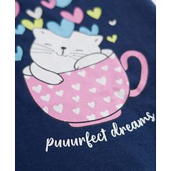 Babyhug 100% Cotton Knit Half Sleeves T-Shirt & Pyjama Night Suit With Cat & Heart Print - Navy