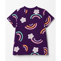 Babyhug 100% Cotton Knit Half Sleeves T-Shirt & Pyjama Night Suit With Rainbow & Floral Print - Purple
