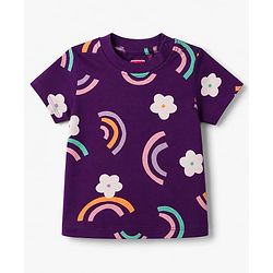 Babyhug 100% Cotton Knit Half Sleeves T-Shirt & Pyjama Night Suit With Rainbow & Floral Print - Purple