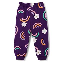 Babyhug 100% Cotton Knit Half Sleeves T-Shirt & Pyjama Night Suit With Rainbow & Floral Print - Purple