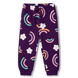 Babyhug 100% Cotton Knit Half Sleeves T-Shirt & Pyjama Night Suit With Rainbow & Floral Print - Purple