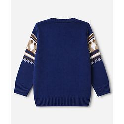 Babyhug Knit Sweater and Pants Set with Full Sleeves and Bear Placement Design in Navy Blue for 0-3 Months