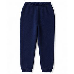 Babyhug Knit Sweater and Pants Set with Full Sleeves and Bear Placement Design in Navy Blue for 0-3 Months