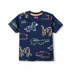 Babyhug 100% Cotton Knit Half Sleeves Co-Ords T-Shirt & Pajama Night Suit with Dino Print -Navy