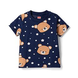 Babyhug 100% Cotton Knit Half Sleeves Co-Ords T-Shirt & Pajama Night Suit with Bear Print -Navy