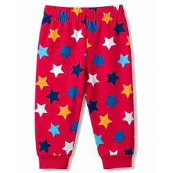 Babyhug 100% Cotton Knit Half Sleeves Star Printed Co-Ords T-Shirt & Pyjama Night Suit - Red