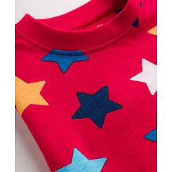 Babyhug 100% Cotton Knit Half Sleeves Star Printed Co-Ords T-Shirt & Pyjama Night Suit - Red