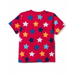 Babyhug 100% Cotton Knit Half Sleeves Star Printed Co-Ords T-Shirt & Pyjama Night Suit - Red