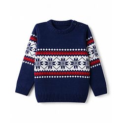 Babyhug Knit Full Sleeves Sweater Set with Abstract Design - Navy Blue