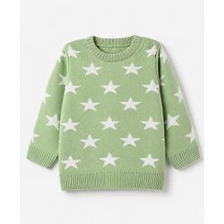 Babyhug Knit Sweater and Pant with Full Sleeves and Star Design in Limegreen
