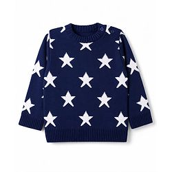 Babyhug Knit Full Sleeves Sweater Set with Star Design - Navy Blue