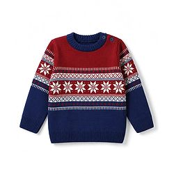 Babyhug Knit Full Sleeves Sweater Set With Floral Design - Navy