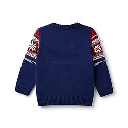 Babyhug Knit Full Sleeves Sweater Set With Floral Design - Navy