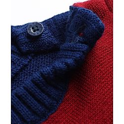Babyhug Knit Full Sleeves Sweater Set With Floral Design - Navy