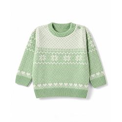 Babyhug Knit Full Sleeves Sweater Set with Floral & Heart Design - Green