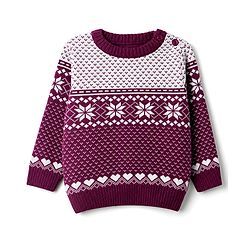 Babyhug Female Knit Full Sleeves Sweater Set with Floral & Heart Design - Wine