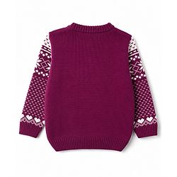 Babyhug Female Knit Full Sleeves Sweater Set with Floral & Heart Design - Wine