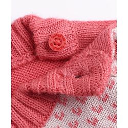 Babyhug Knit Full Sleeves Sweater Set With Floral Design - Pink