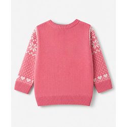 Babyhug Knit Full Sleeves Sweater Set With Floral Design - Pink